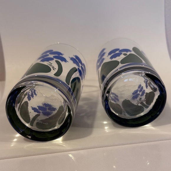 Vintage Elegant Blue Floral Glass 12 oz. Set 0f 2 CHD 1983 - Picture 3 of 3